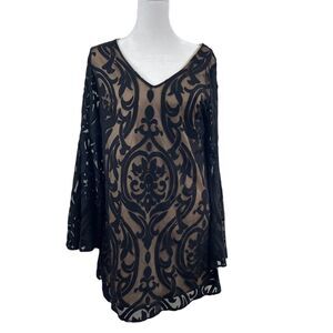 Peppermint Black and Tan Patterned Blouse